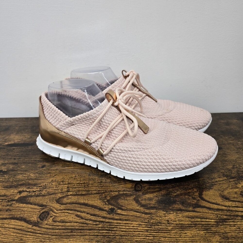 Cole Haan Zerogrand Quilted Lace Up Sneakers Oxford Size 10 Blush Pink Rose Gold